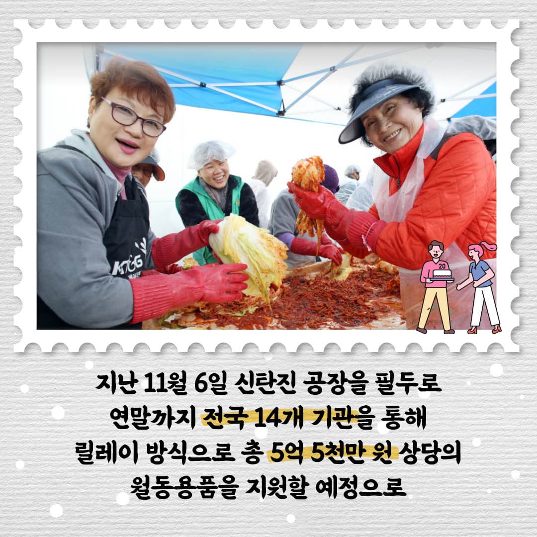 지난 11월 6일 신탄진 공장을 필두로 연말까지 전국 14개 기관을 통해 릴레이 방식으로 총 5억5천만원 상단의 월동용품을 지원할 예정으로